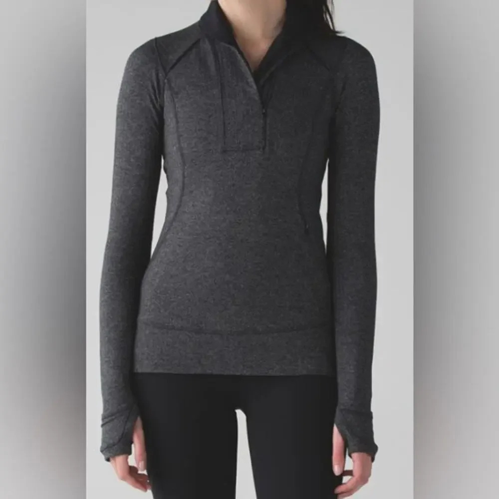 Lululemon Think Fast Pullover Heathered Herringbone Black Size 6